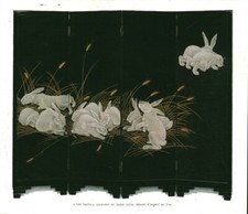 Document ancien les lapins paravent laque noire  argent or 1927 issu de magazine