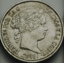 ESPAGNE, ISABEL II. 40 Céntimos de Escudo 1866. Madrid, SPAIN, Monnaie en ARGENT