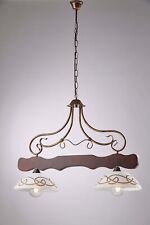 Barre Haltère Lustre Rustique en Bois Et Verre 2 Lumières Lgt Spello 001