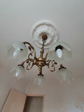 lustre suspension 5 opaline luminaire globe tulipe laiton bronze vintage