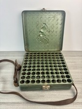 Ancien Boite à Cartouche de Chasse ( en Métal ) avec Motif Tête De Cerf