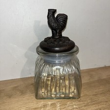 Ancien Bocal Bonbonnière En Verre Déco Cuisine Bouchon Motif Coq En Métal Ø 7 Cm