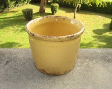 Ancien beau pot à confiture savoyard en terre vernissée jaune style Sispa Hertz.