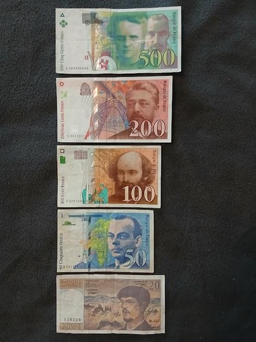 Lot billets francs usagés - :,