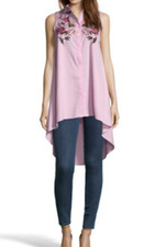 Belle Chemise Stradivarius Coupe Smoking Coton Rose Brodé T.S NEUF+ETQ