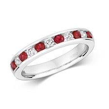Bague Femme Semi Pavée Or Blanc 18 k/carat et Diamant 0.25 Carat avec Rubis