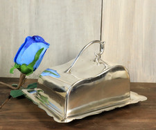 Antique Silver Plate Cheese Wedge Dish Butter England with Glass Liner Victorian