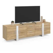 Meuble TV 180 cm PHOENIX 4 portes + 2 tiroirs bois et blanc