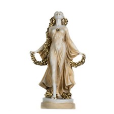 Sculpture statue en marbre moulé déesse dorée jeune fille aux fleurs de la FLORA