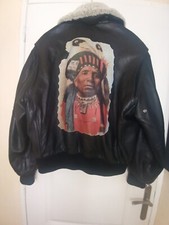 RARE VINTAGE FLIGHT JACKET HUGO BOSS CUIR NOIR AVEC COL AMOVIBLE TAILLE L/XL