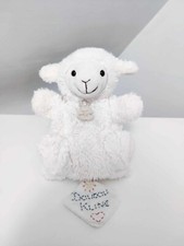 Doudou Plat/Marionnette Agneau/Mouton Blanc Crème Beige Fourrure Histoire D'ours