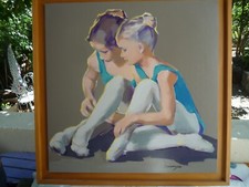 Gilbert LAVERGNE deux petits rats ballerines huile sur panneau signée