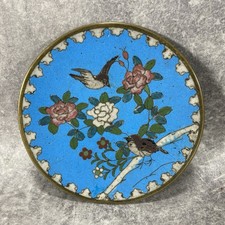 Coupelle Assiette Émail Cloisonné. Oiseaux Moineaux Camélia. Japon XIXe Meiji