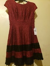 Teeze me Dress Red Size 11 Junior A-Line Lace Crochet Colorblock Hem $59 #048