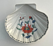 Vide-poche en porcelaine de Paris forme coquillage décor Pavot vintage