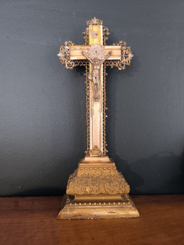 Ancien crucifix autel bois - crucifix,