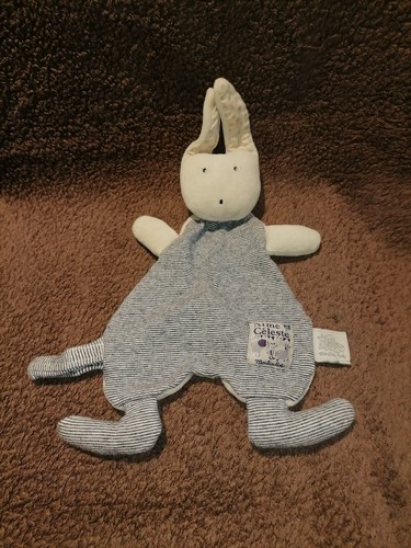 Doudou lapin plat rayé bleu - doudou,