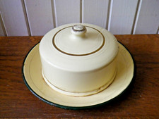 Ancien beurrier Japy sur soucoupe solidaire en tôle émaillée