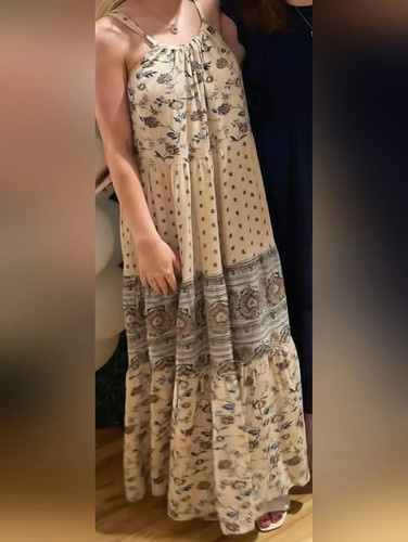 Sleeveless beige floral - beige, tiered