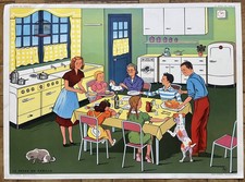 ??‍⚕️ Ancienne affiche scolaire Rossignol, 1950 - Médecin / Repas, cuisine