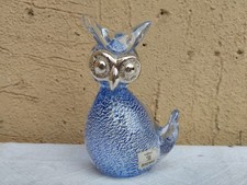 Chat Hibou Vintage En Verre Immergé De Murano Avec Yeux Et Bec En Argent 925