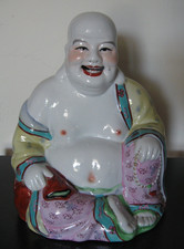 Grand Bouddha Rieur bouche ouverte Porcelaine polychrome Chine China Chinese