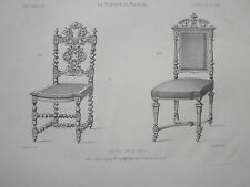 Chaises Vieux Bois Siéges GRAVURE le MAGASIN de MEUBLES Victor QUETIN XIXéme