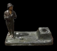 Bronze inkwell and pen tray
