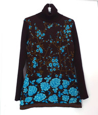 KENZO, pull-over en tricot vintage fleurs de cerisiers sur fond marron taille L
