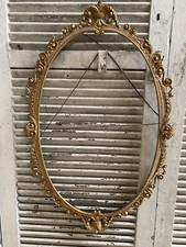 Ancien Cadre De Miroir Oval Fronton Noeud Style Louis XV Bronze Doré #B550