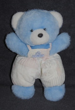 ?Peluche Doudou Ours NOUNOURS  Bleu Blanc Tissus Imprimé 28 Cm Vintage TTBE