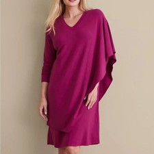 Soft Surroundings Marla Dress Fuchia Knit Asymmetrical Long Sleeve Petite XS