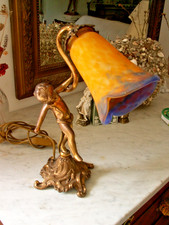 LAMPE DE BUREAU ou CHEVET    décor ANGELOT Signé Sur la jambe MATHIAS