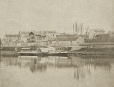 FRANCE Ville à identifier bateau à roue  c1870 Photo Stereo Vintage Albumine