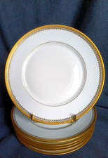 6 assiettes à dessert en porcelaine de Limoges blanc frise or