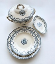 Lot assiette, plat, ravier et soupière, terre de fer, "excelsior", e. Bourgeois