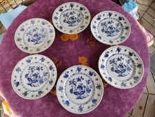 6 Grandes Assiettes Plates Décor Floral et Oignons Bleus 26cm