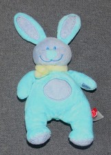 Doudou pm  lapin bleu  écharpe jaune tex état neuf