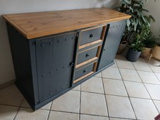 Buffet Bas en pin massif - Couleur : bois et peinture anthracite 