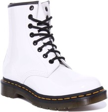 DR MARTENS 1460 Femmes Cuir Bottines en Blanc Verni Taille UK 3 - 8