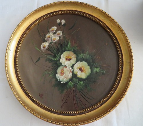 Peinture bouquet fleur rond - peinture,