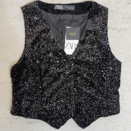 Zara black sequin woven neck - sequin,