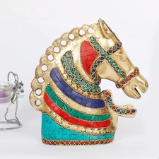 Laiton Cheval Visage Statue