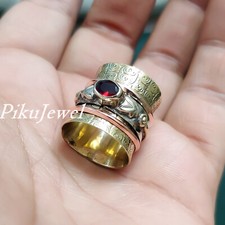 Bague toupie en argent sterling 925 grenat à facettes, bijoux cadeau unisexe