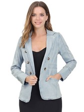 Femme Veste Jean Décontractée Manches Longues avec Poches