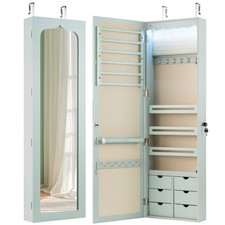 Armoire à Bijoux Murale LED avec Miroir 6 Tiroirs Hauteur du Crochet Ajustable