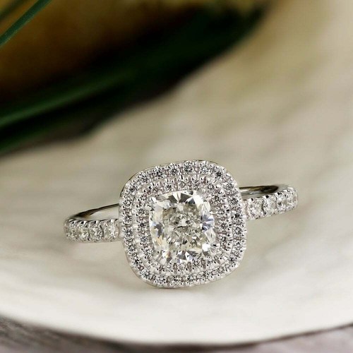 Bague double halo - , diamant