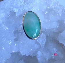 Bague en Jade naturelle forme Ovale taille réglable Chance Protection argent 925