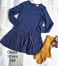 Okaidi 10 Ans Fille : Robe bleu hiver motif moutarde + collants