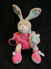 Doudou peluche éveil lapin gris rose bleu Babynat  Etat Neuf